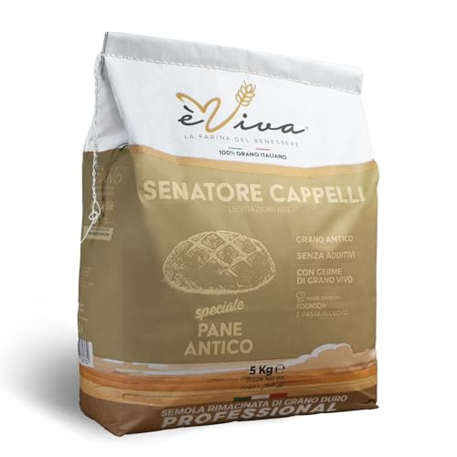 Agricola Piano - Senatore Cappelli | Italienisches Wiedergemahlener Grieß aus altem Hartweizen 5 kg - Remolatierter Grieß für alte Brote, Focaccia, Pasta - Alte Getreidesorten - Mit Weizenkeimen