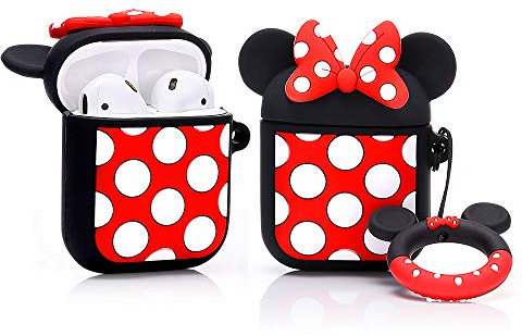 YIGEYI Custodia in Silicone Compatibile con Airpods 1 e 2 Funny Cute Cartoon 3D Case Cover[Serie di Animazione Leggero] (Minnie)