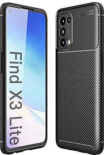 Alamo Ultra Silicone Hülle für Oppo Find X3 Lite, Kohle Faser StoßFest Bumper Handyhülle - Schwarz