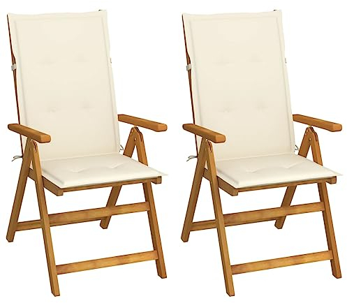 vidaXL 2X Akazienholz Massiv Garten Liegestuhl mit Kissen Gartenstuhl Hochlehner Holzstuhl Stühle Stuhl Gartensessel Klappstuhl Gartenstühle