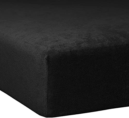 TRAUMSCHLAF kuschelig weiches Flausch Biber Spannbettlaken mit Rundumgummi, Gute Formstabilität - in weiteren Größen, Farben 140x200 cm - 160x200 cm, schwarz