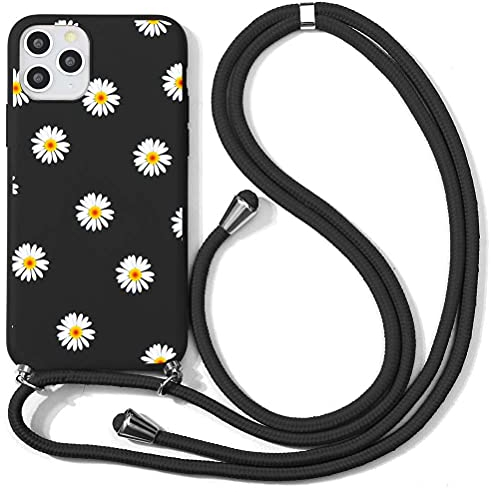 ZhuoFan Handykette Hülle für Samsung Galaxy A70, Smartphone Necklace Schutzhülle Hülle mit Band, Bumper Silikon Clear Back Cover, Abnehmbar Schlüsselband Handyhülle, Gänseblümchen