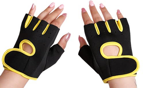 Matissa work out Gloves gym weightlifting cycling body pump Short finger Padded Firm Grips Effective protection friction abrasion Anti-Slip men women kids (Large, Yellow)