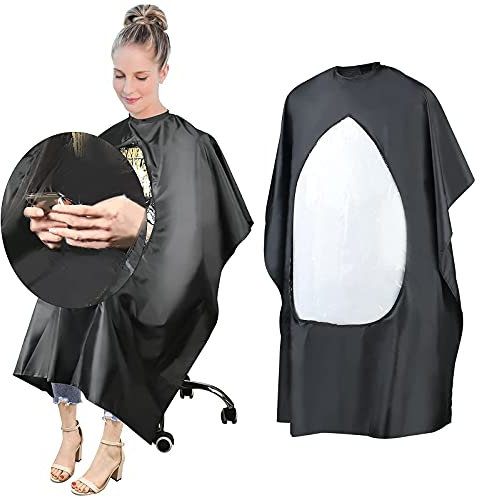 URAQT Haarschnitt Friseurumhänge, Barber Cape Friseursalon Umhänge Cape Haarschneideumhang Wasserdichtes mit transparente Fenster für Salon Haarschneiden Friseur, Schwarz