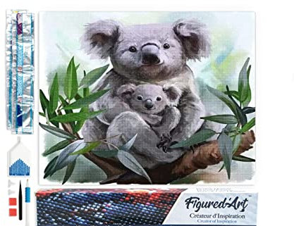 Figured'Art Diamond Painting Erwachsene 40x50cm Ganze Leinwand gerollt Koala und Baby 5D Bilder Eckige Steine - DIY Set Basteln