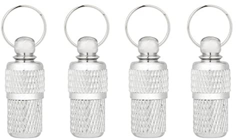 AMATHINGS Adressanhänger Hund (2 cm Länge – 4 Stück – Silber) – Halsband Anhänger für Haustiere mit Zettel zum Beschriften – Wasserdichte Anhänger Hundehalsband mit Schraubverschluss