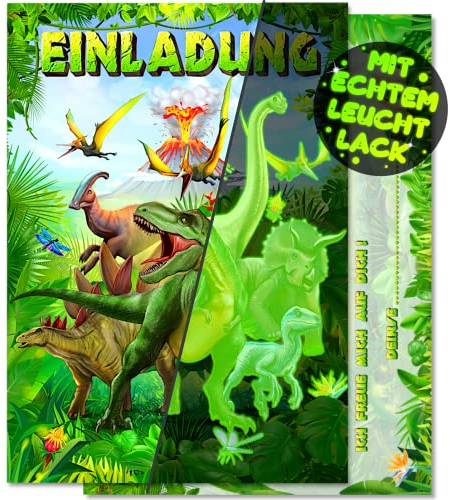 VULAVA 12x Dinosaurier EINLADUNGSKARTEN KINDERGEBURTSTAG Junge Mädchen - die Dino PARTY Karten sind die Dino EINLADUNG für Jungen Mädchen Kinder GEBURTSTAG Dino KINDERPARTY Dinosaurier MONSTER-PARTY