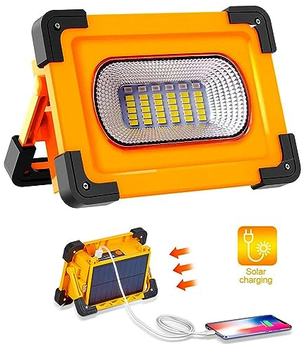 M LEDME - Foco Proyector LED Solar PowerBank Portátil con Batería, 2.700 lumen, IP65 Impermeable, Recargable, Luz para trabajo, Recargable USB o Solar, Camping, Garaje, Pescar.