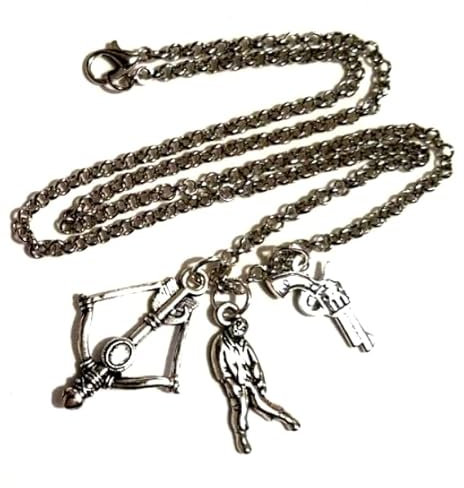 Silver Knight Zombie Hunter Necklace, Zombie Killer Necklace, Zombie Lover Jewelry, Zombie Fan Gifts, Walking Dead Lovers, Gun Necklace, Crossbow, Bow & Arrow