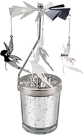 Rotierende Kerzenhalter,Spinning Kerzenhalter Silber Karussell-Teelicht Kerzenständer Vintage Teelichthalter Kerzenhalter für Tischdeko Wohnzimmer Weihnachtsdeko Zuhause Hochzeit,Fee