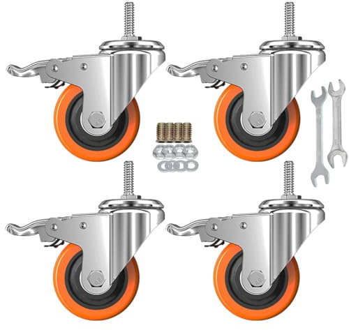 Lenkrollen aus PVC, M8-3,2 x 2,5 cm (Schaftdurchmesser 8 mm, Schaftlänge: 2,5 cm), Rollen mit Bremse, Doppelverriegelung für Zuhause, Büro, Industrie (5,1 cm, mit Bremse)