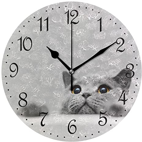 Mnsruu Wanduhr, britische Kurzhaarkatze leise, nicht tickend, dekorative Wanduhren, batteriebetrieben, 25 x 25 cm, für Zuhause, Wohnzimmer, Küche, Badezimmer, Schlafzimmer