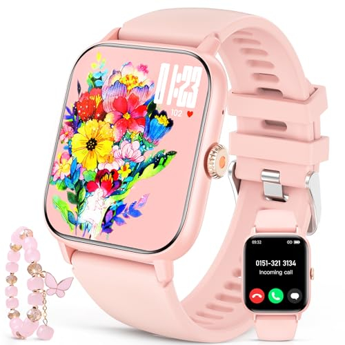 Berrosy Smartwatch Donna Chiamate e Whatsapp, 1.83’ Orologio Smartwatch Sportivo Contapassi Pressione Sanguigna Ecg Sonno Fitness Tracker Impermeabile Orologio Intelligente per Android iOS Rosa