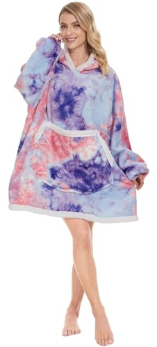 LLTTEER Übergroße Hoodie Decke, Tragbare Decken Hoodie,TV-Decke, Kuscheldecke mit Ärmeln,Super Weiche Warme Oversize Hoodie Einheitsgröße Geeignet für Männer, Frauen, Jugendliche(Navy Purple)