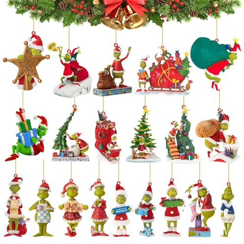 Grünes Monster Weihnachtsbaumschmuck, AENEY 20 Stück Acryl-Hängeornament, lustige Anhängerdekorationen für den Weihnachtsbaum im Innenbereich, Heimdekoration