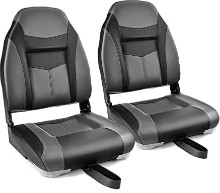 GYMAX Siège de Bateau à Dossier Haut, Siège de Pêche Confortable avec Coussin en Mousse à Haute Densité, Siège de Capitaine de Bateau Pliable avec Charnières Flexibles (Noir, 44 x 50 x 60 cm - 2 PC)