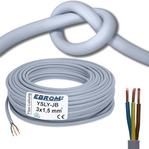 Flexibles YSLY-JB 3x1,5 mm² Verlegekabel grau 3x1,5 mm2 (Adern: braun - blau - grün/gelb) auf den Meter genau, in 1 Meter Schritten bis 250 Meter am Stück - Ihre Länge: 12 Meter