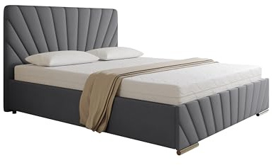 PANDA MÖBEL RAY Polsterbett 160 x 200 cm Doppelbett mit Stauraum aus Kiefernholz, Schlafzimmer, Bequem, Modern, Stilvoll-grau ohne matratze