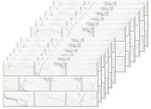 White Brick Tile Stickers for Bathroom Kitchen Waterproof Vinyl Stick on Tiles Backsplash Self Adhesives Wall Tile Transfers Peel and Stick Tile Decals for Living Room - 30x15cm (24 Sheets)