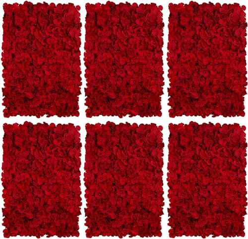 LQSYBHD Lot De 6 Panneau Mural Fleurs 60 X 40 cm, Rouge Hortensia Artificielle Fleur Mur Backdrop, Toile de Fond pour La Fête Mariage Douche Nuptiale Bébé Douche Décoration Maison Noëll