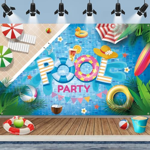 Pool Party Deko Banner, Sommer Pool Party Banner Deko, Hawaii Party Deko Banner, Hawaii Pool Banner Dekorationen, Groß Pool Hintergrund Banner für Poolparty Sommerparty Beach Party Deko, 185x110 cm