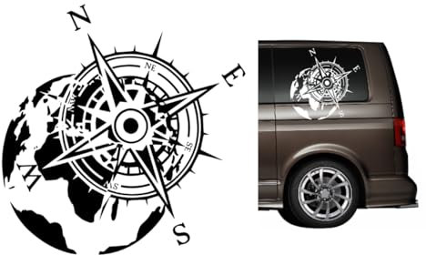 Un Autocollant Boussole pour campeurs et Camping-Cars de différentes Tailles (SM1/3) (Noir Mat, 60 x 50 cm)