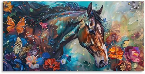 Paul Sinus Wandbild 120x60cm Pferd Schmetterlinge Blumen Kunstwerk Farbenfroh