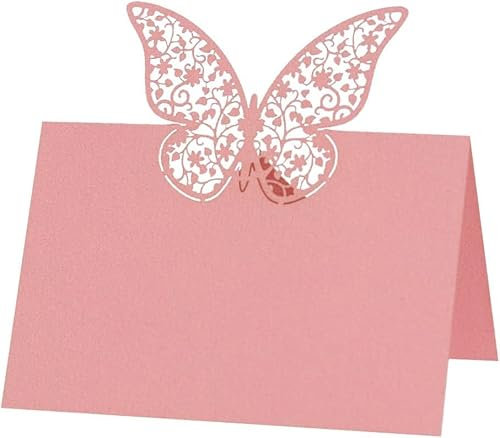 50 Stück Tischkarten für den gedeckten Tisch mit Schmetterling Rosa Gefaltete leere Tabelle Sitzkarte Name Schilder Karte für Empfang Baby Dusche Hochzeiten Party Abendessen
