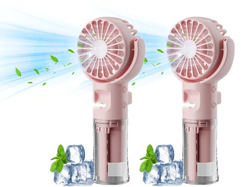 Handventilator mit Wasserkühlung, Tragbarer Handventilator USB Wiederaufladbarer, 4 Geschwindigkeiten, Mini Ventilator mit Wasserkühlung Hand, Ventilator Akku Hand Fan für Reisen Büro (Rosa * 2)