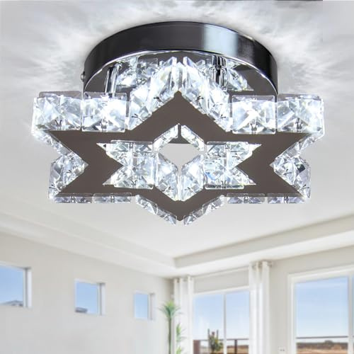 Chandelier LED Crystal Chandelier Modern Flush Mount Ceiling Light Fixtures LED Star Mini Chandeliers Light Fixture Ceiling Lamp for Kitchen Hallway Foyer Bedroom Dinning Room (Cool White)