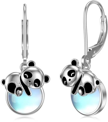 Flpruy Mondstein Ohrringe 925 Sterling Silver Schwarze Katze Panda Keltisch Lotus Sonne Tropfen Hängend Ohrringe Irisch Schmuck Halloween Geburtstag Geschenke für Frauen Mädchen