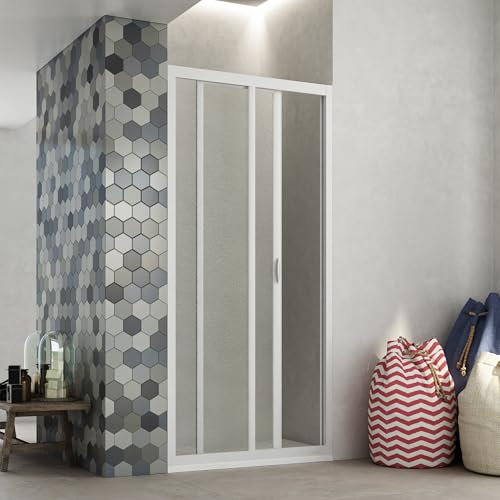 Boc Doccia a Nicchia Maestrodue con Apertura Scorrevole Laterale, in Acrilico e PVC, Altezza 190 cm, Design Reversibile, Riducibile, con Chiusura Magnetica (Bianco, 140-130x190 cm)