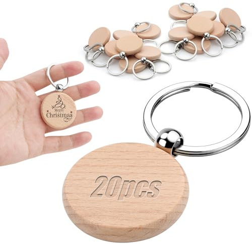 20 Stück Schlüsselanhänger Holz Rohling Rund Blanko Holzanhänger Personalisierte Holzschlüsselringe zum Bemalen Wooden Keychain Schlüsselring für DIY Dekoration Malerei Basteln Schlüsselbund Geschenke