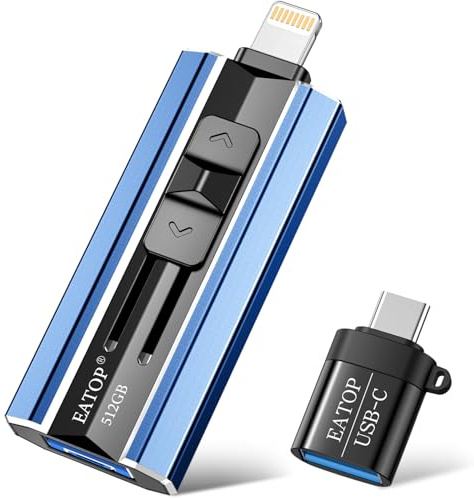 EATOP Clé USB 512 Go pour iPhone, iPad, Android et ordinateurs, clé photo 4 en 1 pour stockage de la mémoire du téléphone, sauvegarde facilement des photos, des vidéos, Plug and Play, aucune