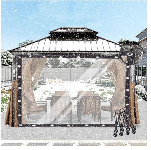 Brise-vue en plastique transparent pour tonnelle, porche, terrasse avec œillets, protection contre la neige personnalisable 5 x 5 m