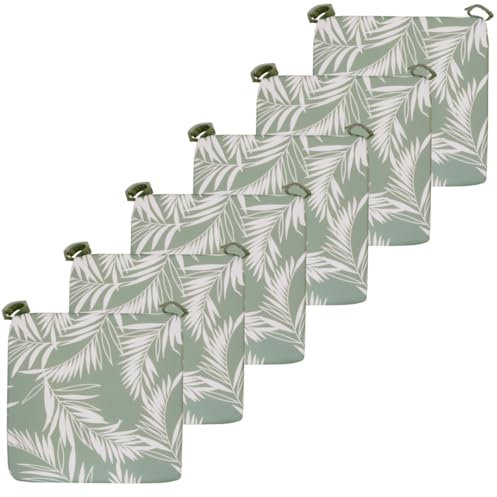 Atout Ciel Lot de 6 Galettes de Chaise Bicolore à Scratch en Tissu déperlant 40x40x4cm, Vert imprimé/Vert Uni