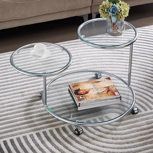 Table basse ronde en verre trempé, plateau relevable, extensible et rotatif, table d'appoint mobile pour salon et chambre à coucher
