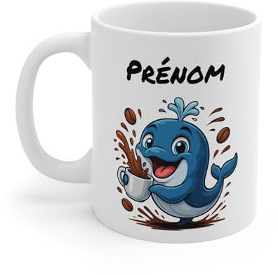 Teecustom Mug Hérisson Personnalisé – Tasse Café Mignonne et Énergique avec Prénom – Cadeau Original (Baleine)