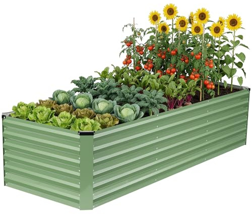 WILLOW WEAVE Hochbeete für Garten, verzinkte Stahl-Planter im Freien zum Anpflanzen von Gemüse, Blumen und Kräutern, 240x90x60 cm, Olivgrün