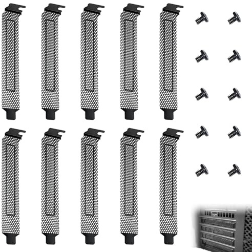 VZU 10 Stück PCI Steckplatzabdeckungen, PCI Slot Blende, PCI Slot Abdeckung, Eisen Schwarz, Lüftungsdesign mit Schrauben, für Computergehäuse (120x22x13mm)