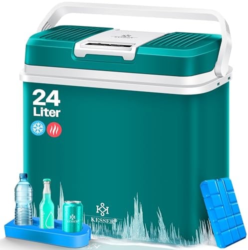 KESSER Frigorifero da 24 litri, refrigerante e caldo, frigo elettrico termico, 12 Volt e 230 Volt, scatola termica per auto, barca e campeggio, mini frigorifero con modalità ECO & MAX | (verde