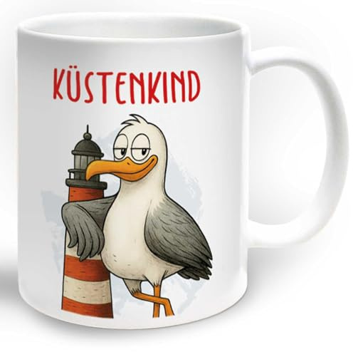 GuMo-Becher - Tasse mit lustigem Motiv - 330ml Kaffeetasse mit Spruch - Typisch norddeutsches Souvenir mit Möwen-Motiven - Perfekt fürs Büro - Küstenkind
