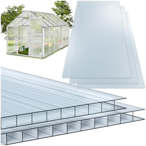 tectake® Set di 14 Lastre Alveolari In Policarbonato, 6 mm, 121 x 60,5 cm, 10,25 m², Lastre Doppie Resistenti a Intemperie e al Calore, Trasparenti, Resistente Raggi UV, Tagliabili, per Serre, Tettoie