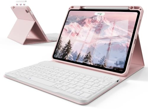 KVTVOU Keyboard case for iPad (A16) 11th/10th Gen 2025/2022, Pink | Wireless Magnetic White Keyboard, Bluetooth Quick Connection, Right Side Stylus Slot, TPU Shockproof Cover for iPad 11/10