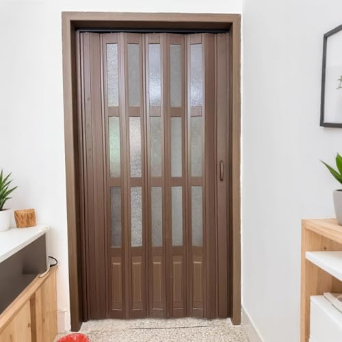 Porte Accordéon Interieur Portes Pliantes Marron Intérieures, Porte Accordéon Rétractable Diviseur Pièce, Chambre Douche, Portes Pliantes Étanches Peu Encombrantes(High 210cm,Wide 60cm)
