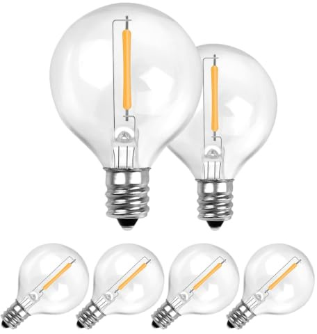 ROMANJOY G40 LED Ersatzbirnen für 24V Niedervolt & Solar-Lichterkette | E12 Fassung 1W Warmweiß 2700K, IP44 Wassergeschützt Kunststoff Außen Leuchtmittel, Garten Party Deko, 6er Pack