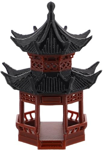 Tofficu Pagodenstatue mit Dekorativem Design aus Kunststoff Miniatur in Braun als Asiatisches Mikrolandschaftsdekor für Bonsai Landschaften und Kleine Räume