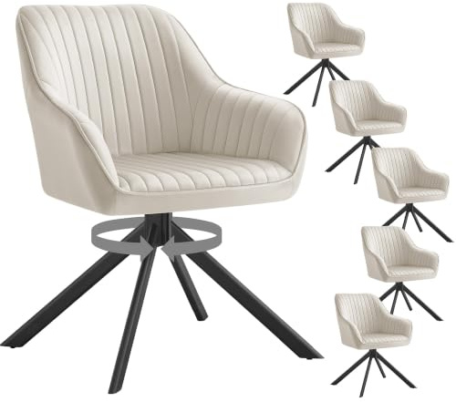 SONGMICS Esszimmerstuhl, bis 120 kg belastbar, Küchenstuhl, Sessel drehbar, Samt, Polsterstuhl mit Armlehnen, Stahlbeine, für Esszimmer, Küche, 6er Set, cappuccinobeige-tintenschwarz KDC161LH01V2-6J