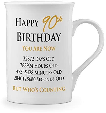 Happy 90th Birthday You are Now Days Hours Minutes Seconds Old Novelty Gift Fine Bone China Mug - Orange