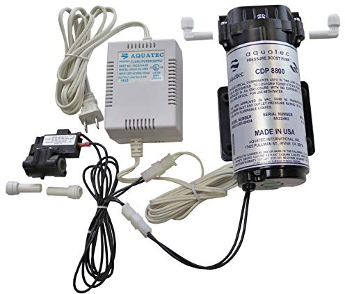 Aquatec 8800 Kit de bomba de refuerzo para hasta 200 GPD RO sistema de filtración de agua de ósmosis inversa para sistemas estándar y de tipo colector 88522J03B424 PSW340 fabricado en Estados Unidos